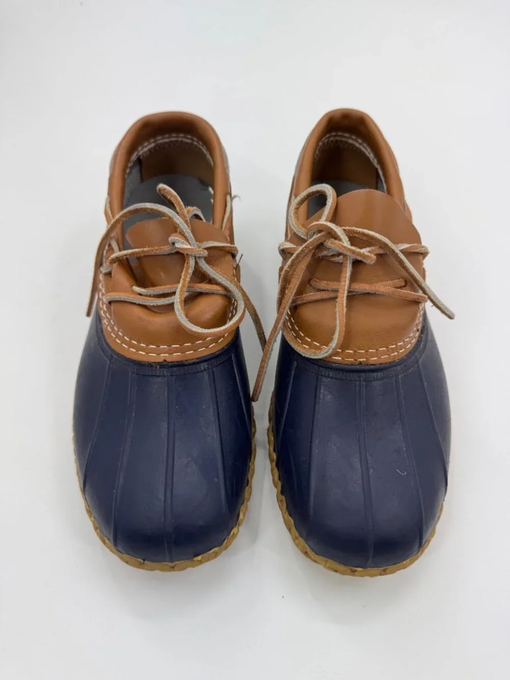 L.L.Bean Bean Boots Womens 8 Duck Boots Navy Brown Leather Lace Up
